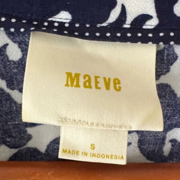 Anthropologie Maeve Alexa Smocked Bird Print Navy & White size S - Picture 3 of 4